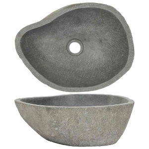 vidaXL Wash Basin Small Wash Sink Bathroom Basin Natural River Stone Oval - 1 of 4