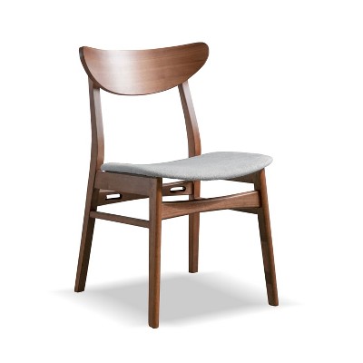 HOMES: Inside + Out Set of 2 Palm Shade Mid-Century Padded Dining Chairs Walnut