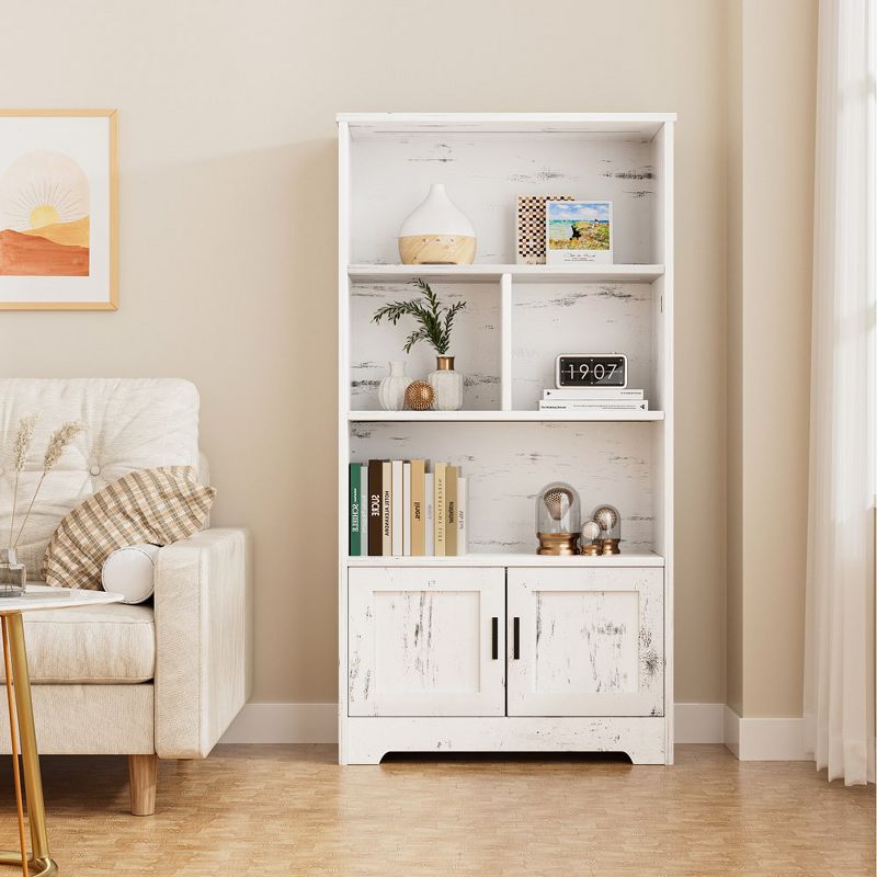 Whizmax Wood Bookcase with Doors White Bookshelf with LED Lights 3 Shelf Standing Bookshelves for Bedroom, Living Room, Home Office, 3 of 9