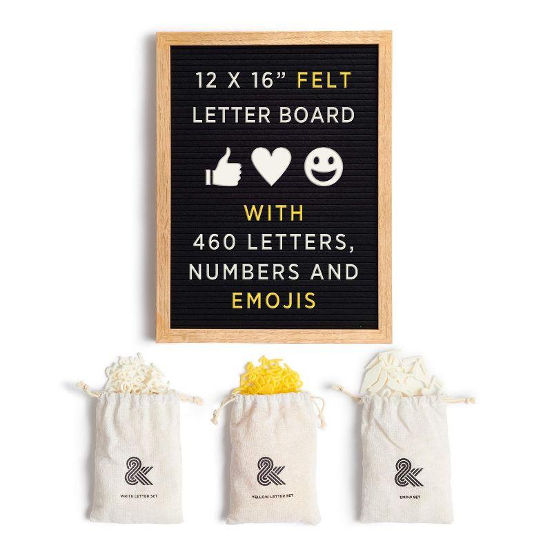 Amped Co - 162X12" Premium Felt Letter Board: 460 Letters, Oversized Emojis, Oak Wood Frame, PreCut Letters in 3 Canvas Bags, 1 of 8