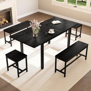 63" Extendable Dining Table Set — Includes 2 Benches, 2 Square Stools, Modern Kitchen Table for 8, Easy Assembly - 1 of 4