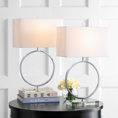 Phoenix 26" Chrome and White Cotton Table Lamp Set