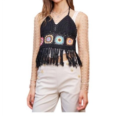 Women's Charlotte Fringe Hem Crochet Halter Top - DAVI & DANI