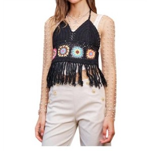 Women's Charlotte Fringe Hem Crochet Halter Top - DAVI & DANI - 1 of 3