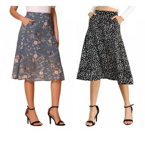 INSPIRE CHIC Women's Chiffon Summer Vintage Floral Print A-Line Midi Skirts 2 Packs - 1 of 4