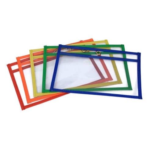 School Smart Reusable Dry Erase Pocket Sleeves, 6 x 9 Inches, Assorted, Set  of 10