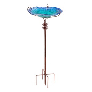 31.1" Tall Glass Bird Bath Flower Bird Feeder with Metal Stake Bird Feeder & Water Dish for Outdoor Garden Patio Decor - 1 of 4