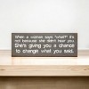Slickblue When a Woman Says What Sign, 3.5x10 Funny Relationship Quote Plaque, Rustic Knotty Pine Wall or Shelf Decor - 2 of 3