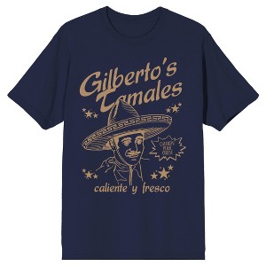 Man in Sombrero Silhouette w/ Tan Lettering and Stars on Navy Short Sleeve Adult T-Shirt - 1 of 4