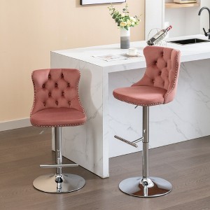 Velvet Bar Stools Set of 2 with Adjustable 25-33" Height, 360¡ã Swivel, Tufted Back, and Chrome Base for Home, Pub, or Kitchen Island - 1 of 4