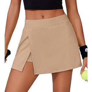 PINSPARK Womens Tennis Skirt High Waisted Mini Skirts with 2 Pockets Side Slit Athletic Golf Skorts for Workout Pickleball - 1 of 3