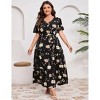 BLUEMING Summer Maxi Dress for Plus Size Women Tie Wasit Surplice Dress Flutter Sleeve A-Line Dress - 4 of 4