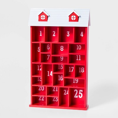 16" Wood House Christmas Advent Calendar Red - Wondershop™
