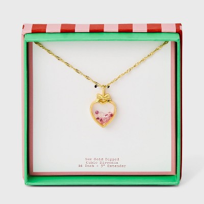 14K Gold Dipped Heart Shaker with Bow Pendant Necklace - A New Day™ Pink/Gold