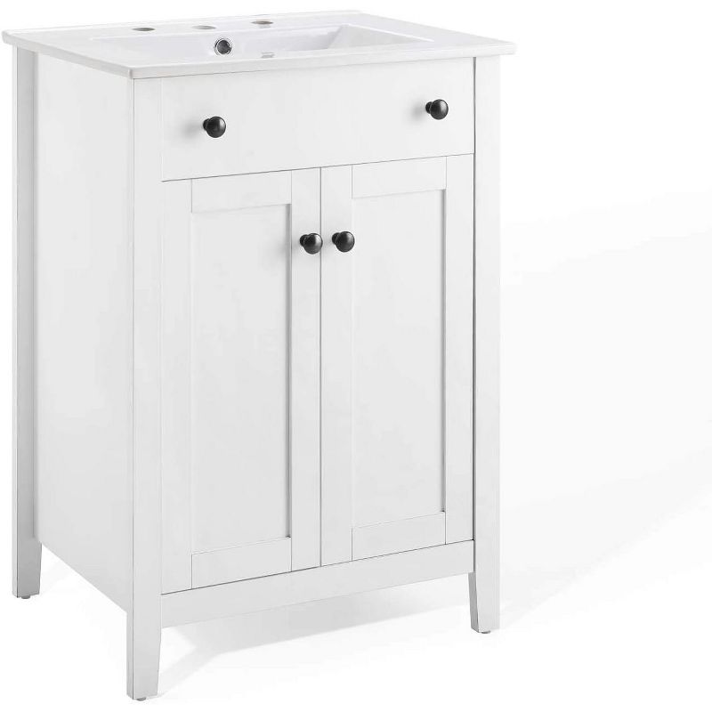 Modway Nantucket 24 Inch Bathroom Vanity in White, Wood Modern Style Cabinet, 1 of 2