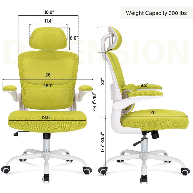 Ergonomic Mesh Office Chair with 3D Adjustable Lumbar Support, High Back Chair with Flip-up Arms, Swivel Rolling Chairs for Adults-The Pop Home, 3 of 10