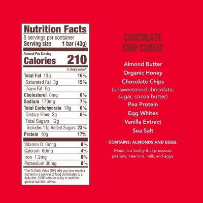 KiZE Chocolate Chip Cookie Gluten Free Energy Protein Bar - 10g Protein - 7.5oz/5ct