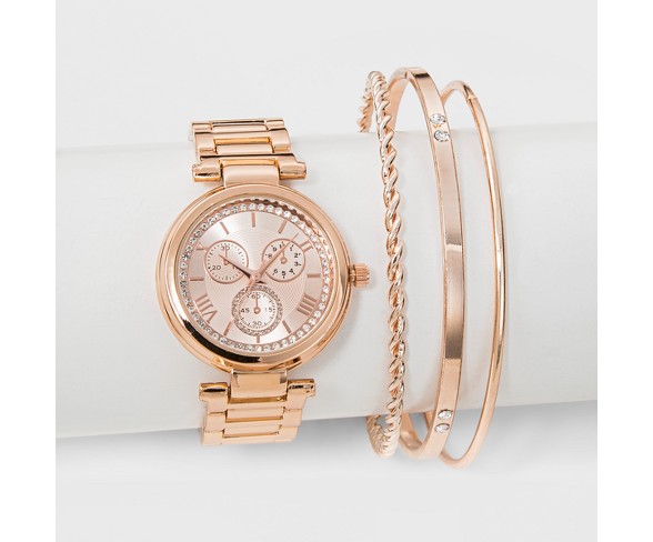 Women's Watch & Bracelet Set - Rose Gold