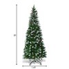 Green and White Flocked Pencil Artificial Christmas Tree with PVC Branches, Decorative Pine Cones, Hinged Metal Stand, Space-Saving Design - 2 of 4