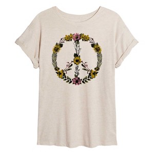 Women's - Instant Message - Floral Peace Sign Oversized Graphic T-Shirt - 1 of 4