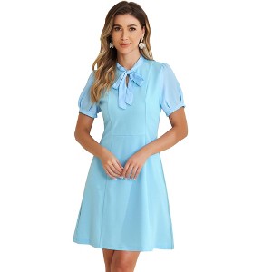INSPIRE CHIC Women's Bow Tie Keyhole Neck Puff Sleeve Elegant Work Dress - 1 of 4
