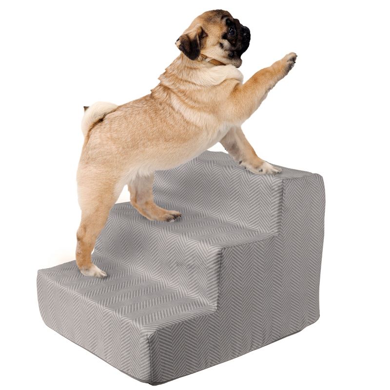 3-Step Pet Stairs - Nonslip Foam Dog and Cat Steps with Removable Zippered Microfiber Cover - 2-Tone Design for Home or Vehicle Use by PETMAKER (Gray), 1 of 8