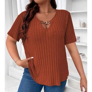 Coolmee Women's Loose Short Sleeve Pullover T Shirt Summer V Neck Dressy Work Tunic Blouses - 1 of 4