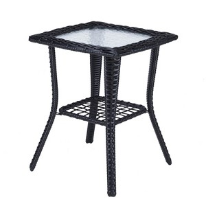 VisioGear Square End Table, Rattan End Table with Glass Top, Patio Coffee Bistro Table for Indoor Garden Porch Balcony, Black, 18"*18"*22.6" - 1 of 4