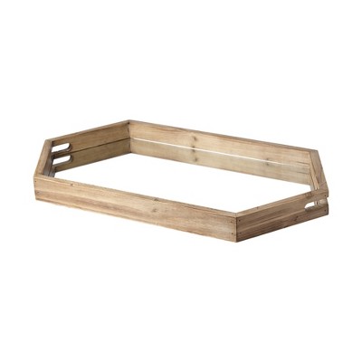HomeRoots 19" Natural and Brown Hexagon Wood Indoor Outdoor Tray With Handles