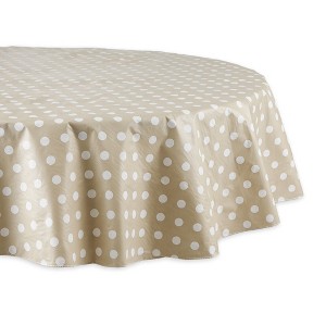 Design Imports Natural Polka Dot Vinyl Tablecloth 70 Round - 1 of 4