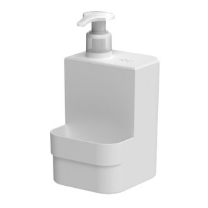 OU Dish Soap Dispenser with Sponge Holder 16 oz, Refillable Plastic Soap Dispensing Pump Bottle for Kitchen Sink, Countertop Organizer - 1 of 4