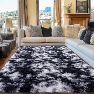 Tie-Dyed Gray Shag Rug, Ultra Soft 1.7" Plush, Non-Slip, 100% Polyester for Bedroom or Living Room - 1 of 4