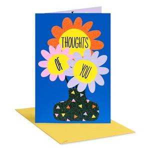 Carlton Cards Thinking of You Card for Friends 3 Flowers in Vase on Blue - 1 of 4