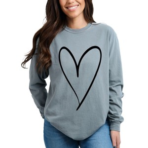 Simply Sage Market Hand Drawn Heart Garment Dyed Long Sleeve - 1 of 4