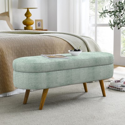 VisioGear Oval Ottoman, Storage Bench with Wood Legs for Living Room, Cyan, 43.5"*16"*16"