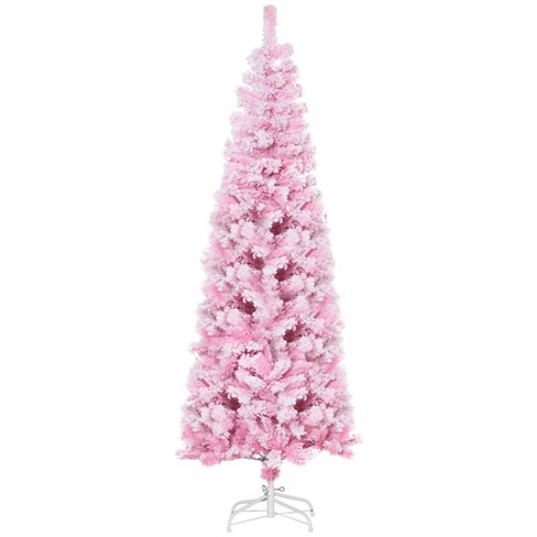 Homcom 6' Tall Unlit Snow Flocked Artificial Christmas Tree Slim Pencil ...