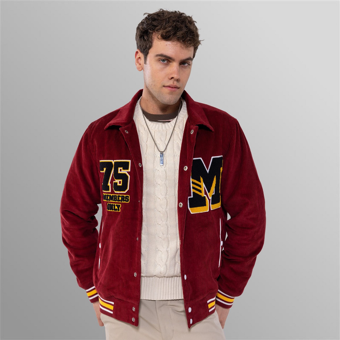 Мужская куртка Members Only Corduroy Varsity Jacket - Red, цвет: Красный — фото 1