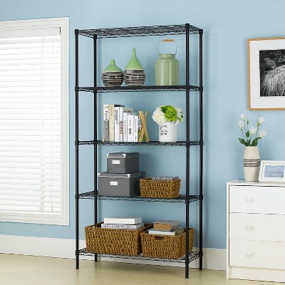 Black Adjustable 6-Shelf Industrial Steel Wire Rack