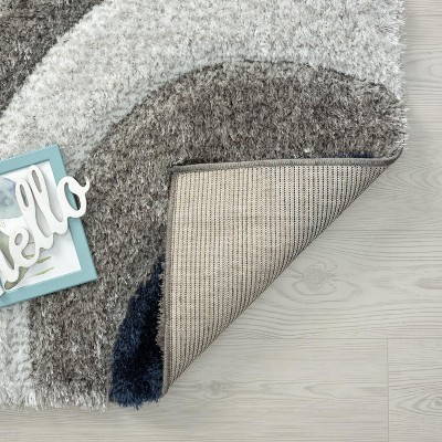 Navy Shag Geometric Easy-Care 5' x 7' Area Rug
