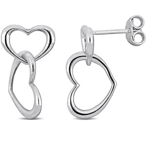 EVERLY JEWELRY | Sterling Silver Double Heart Drop Earrings - 1 of 4