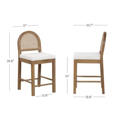 Bailey Light Brown Wood and Rattan Counter Height Barstool