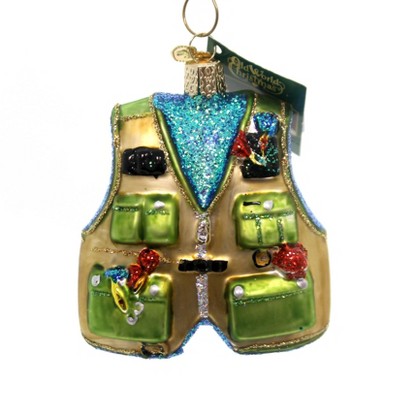 Old World Christmas 4.5" Fishing Vest Hook Bate Lake Ocean  -  Tree Ornaments