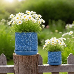 Wooakway 8" Dia Outdoor Indoor Ceramic Planter Pot Decorative Planter with Drainage Hole Patio Flower Pot - 1 of 4