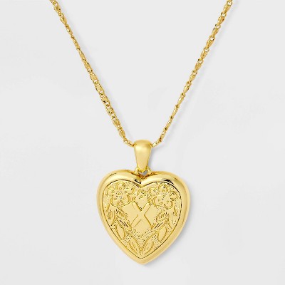 14K Gold Dipped Heart Charm Initial Necklace - A New Day™ Gold