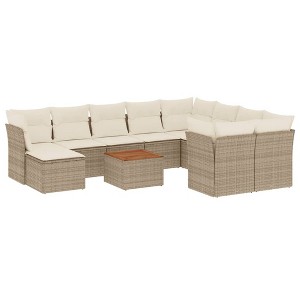 vidaXL Patio Sofa Set with Cushions Outdoor Furniture 11 Piece Poly Rattan - Beige and Cream - 1 of 4