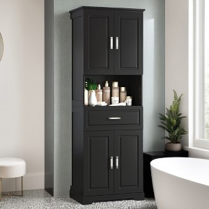 Tall Bathroom Cabinet with Four Doors, Large Storage Space Open Shelve, Upper Storage Cabinet - Leovsnove - 1 of 4