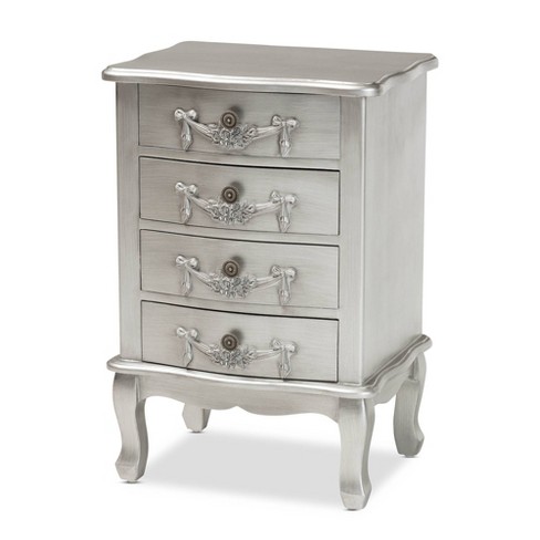 Callen Brushed Wood 4 Drawer Nightstand Silver Baxton Studio