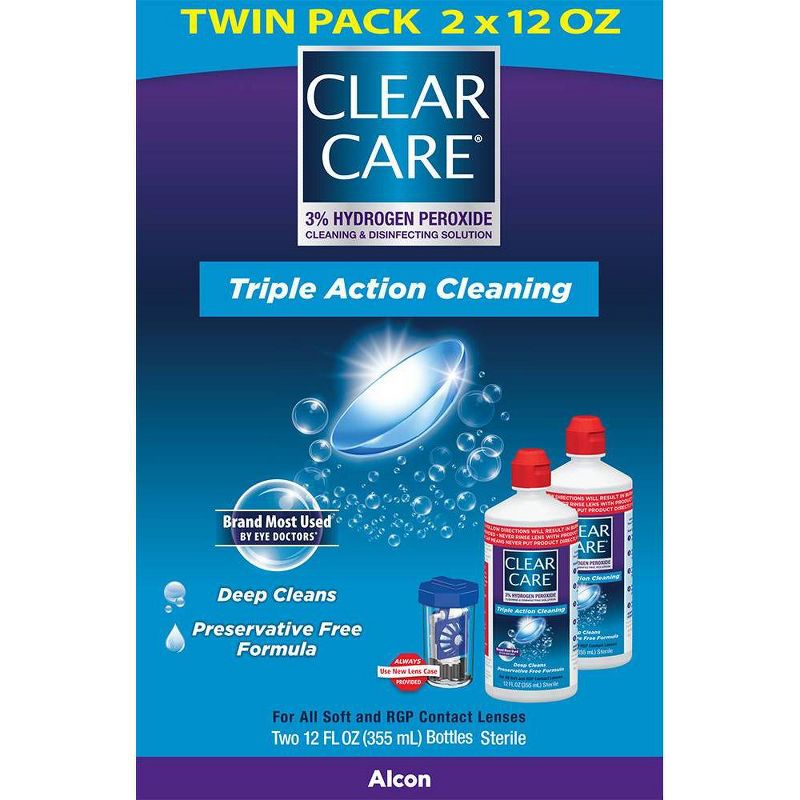 Clear Care Triple Action Cleaning and Disinfecting Solution - Twin Pack (24 fl oz), 3 of 7