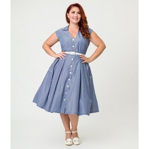 Unique Vintage Plus Size Navy & White Stripe Shirt Swing Dress