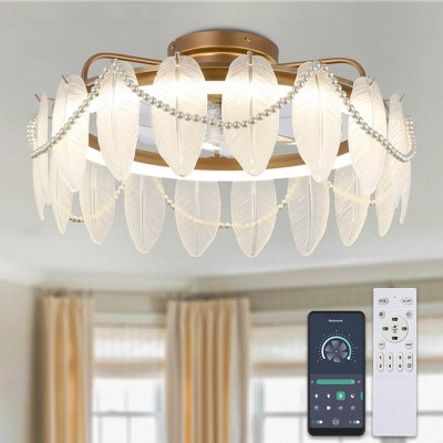 Bella Depot 24" Frech Gold Ceiling Fan Flush Mount Crystal Fan